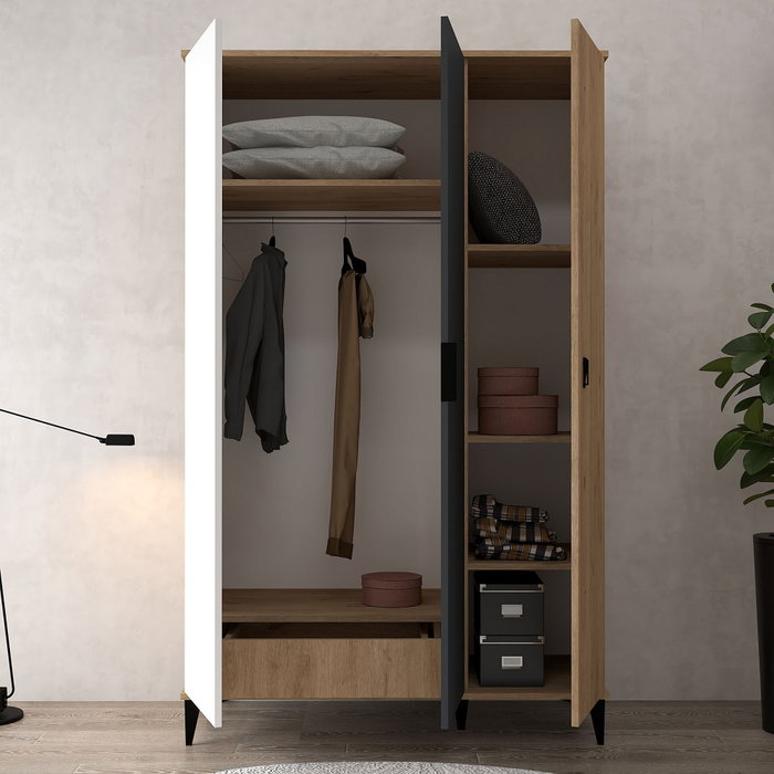 Hanah Home Neva 6302 Armario Roble, Blanco y Antracita